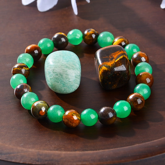 Money Bracelet - Lucky Bracelet - Attract Wealth, Abundance, & Prosperity - Green Aventurine - Tiger Eye