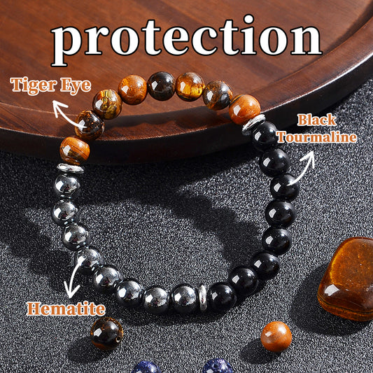 Protection Bracelet With Wish Card - Black Tourmaline, Selenite, & Labradorite Bracelet - Bracelet for Protection - 8mm Gemstone Bracelet