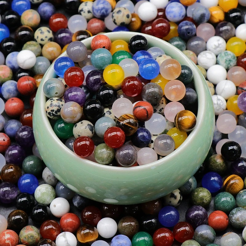 $29.99 Bowl of Natural Stone Round Beads(8mm) with Luck Stone - Healing Crystal Beads for Bracelets & Necklaces DIY