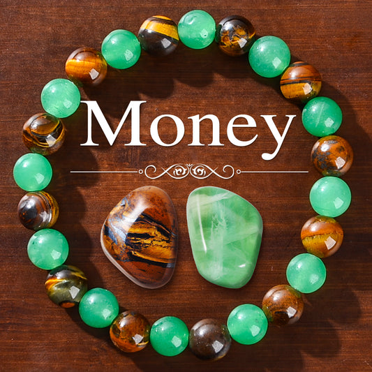 Money Bracelet - Lucky Bracelet - Attract Wealth, Abundance, & Prosperity - Green Aventurine - Tiger Eye