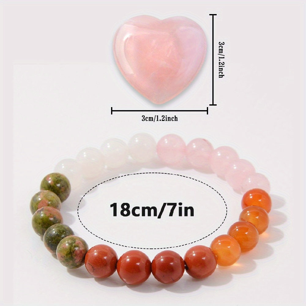 Rose Quartz Heart Bracelet - Healthy Pregnancy Bracelet - Maternity Protection - Moonstone - Unna Stone - Ruby - Rose Quartz - Ruby