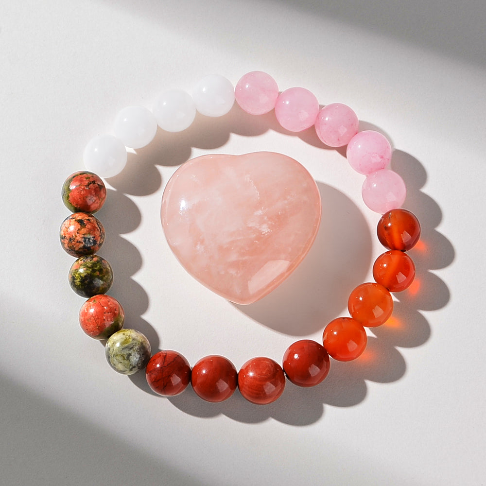 Rose Quartz Heart Bracelet - Healthy Pregnancy Bracelet - Maternity Protection - Moonstone - Unna Stone - Ruby - Rose Quartz - Ruby
