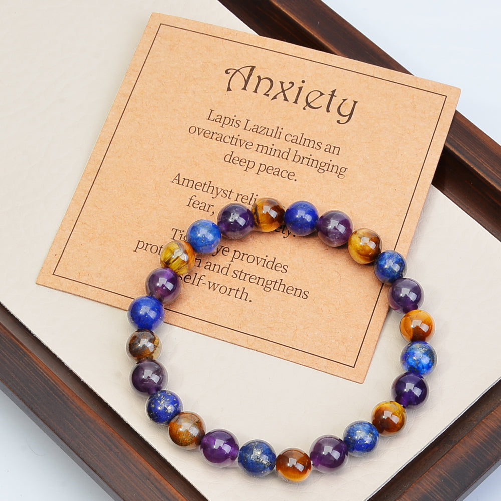 2PCS/set Natural Amethyst Beaded Bracelet and Pendant Crystal Jewellery, Lapis Gold and Crystal Gemstone Stretch Bracelet Anxiety Bracelet for Men and Women