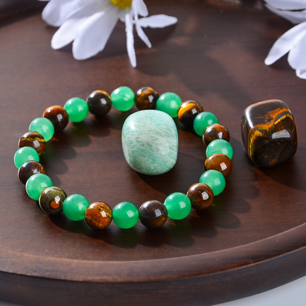 Money Bracelet - Lucky Bracelet - Attract Wealth, Abundance, & Prosperity - Green Aventurine - Tiger Eye