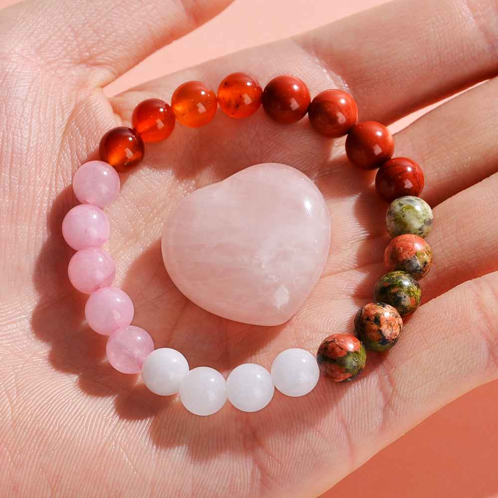 Rose Quartz Heart Bracelet - Healthy Pregnancy Bracelet - Maternity Protection - Moonstone - Unna Stone - Ruby - Rose Quartz - Ruby