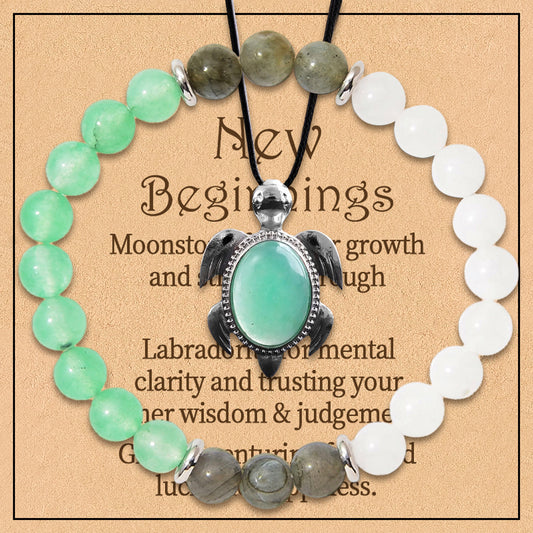 2PCS/set Natural Gemstone Bead Bracelets Turtle Necklaces, Bringing Good Luck To New Beginnings. Huggie Hoop Gift for Diverse's New Home