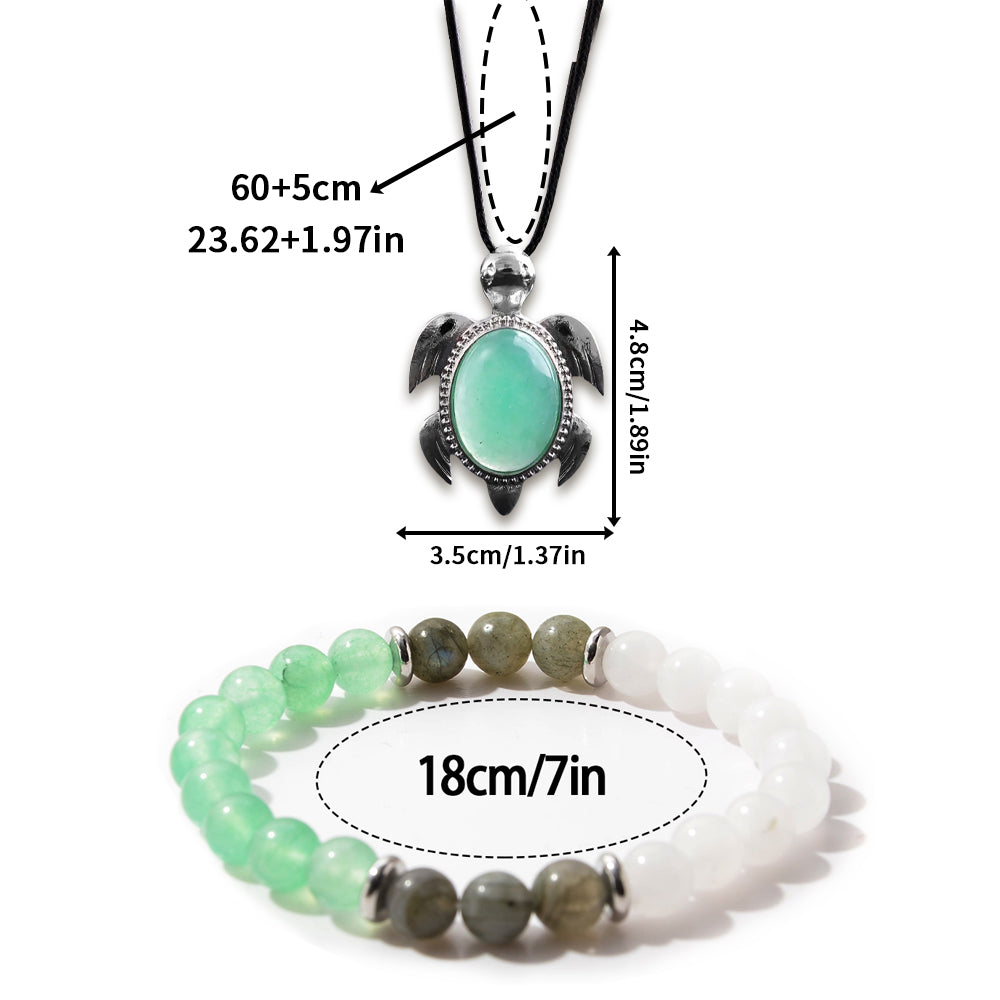2PCS/set Natural Gemstone Bead Bracelets Turtle Necklaces, Bringing Good Luck To New Beginnings. Huggie Hoop Gift for Diverse's New Home