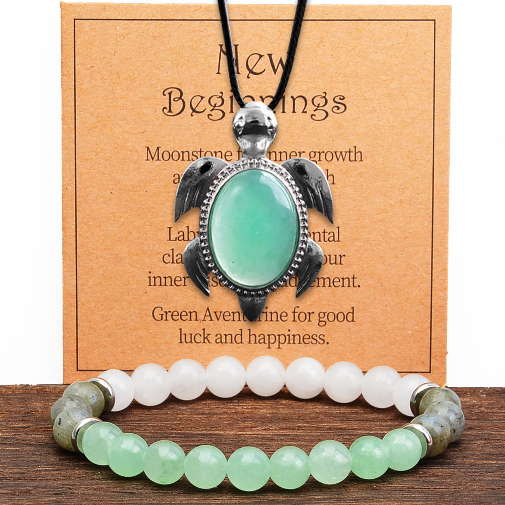 2PCS/set Natural Gemstone Bead Bracelets Turtle Necklaces, Bringing Good Luck To New Beginnings. Huggie Hoop Gift for Diverse's New Home