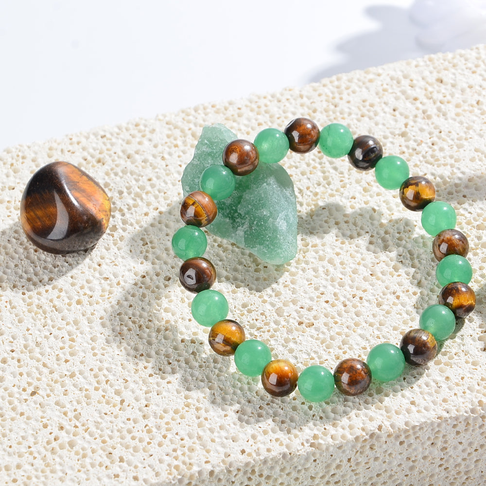 Money Bracelet - Lucky Bracelet - Attract Wealth, Abundance, & Prosperity - Green Aventurine - Tiger Eye