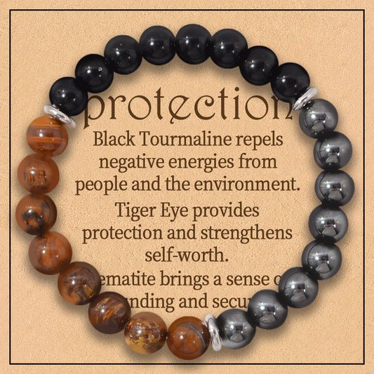 Protection Bracelet With Wish Card - Black Tourmaline, Selenite, & Labradorite Bracelet - Bracelet for Protection - 8mm Gemstone Bracelet